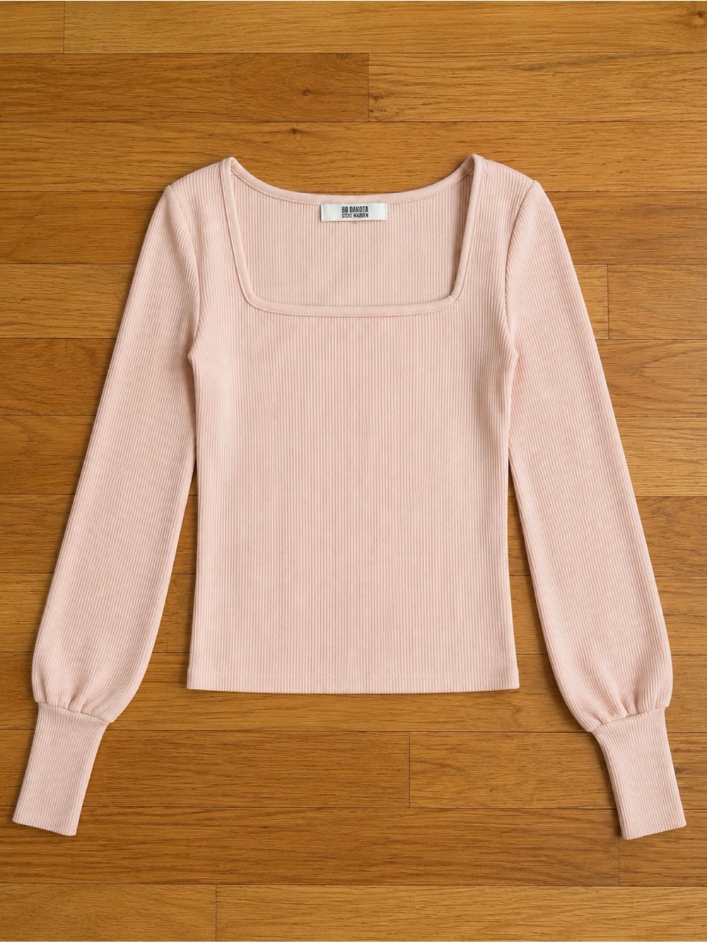 BB Dakota Ribbed Square-Neck Long Sleeve Top - Blush Pink